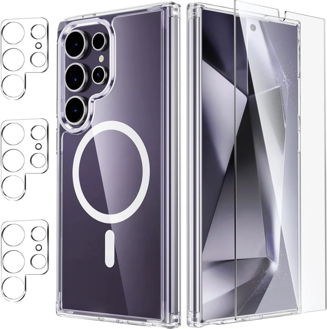 NUVEX Hoesje Samsung Galaxy S24 Ultra MagSafe - 3x Screenprotector + 3x Cameraprotector - Doorzichtig