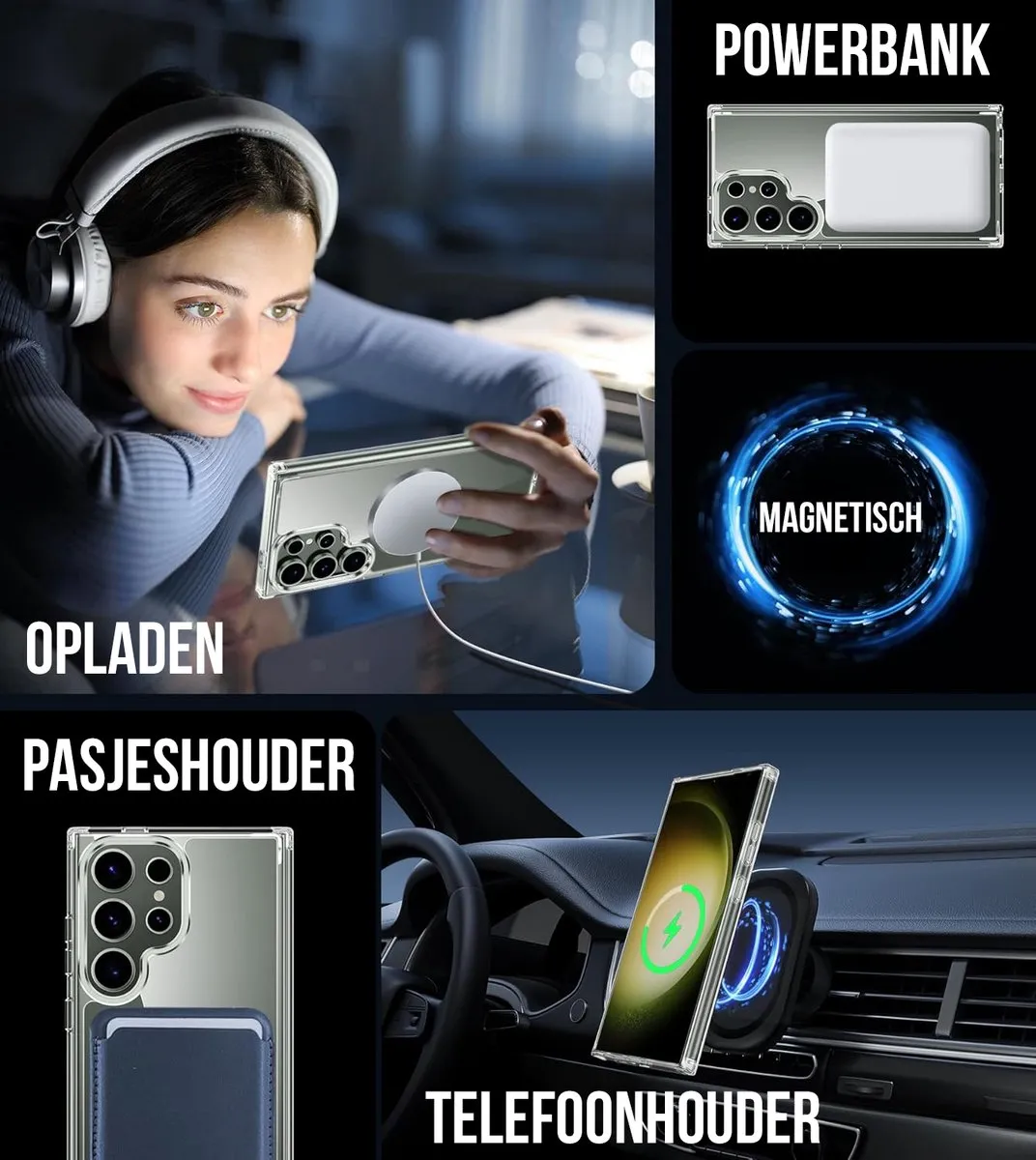 NUVEX Hoesje Samsung Galaxy S24 Ultra MagSafe - 3x Screenprotector + 3x Cameraprotector - Doorzichtig