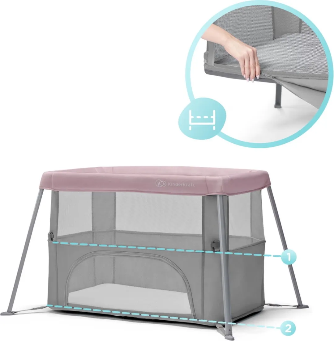KinderKraft MOVI Reisbedje Roze - Wieg + Matras