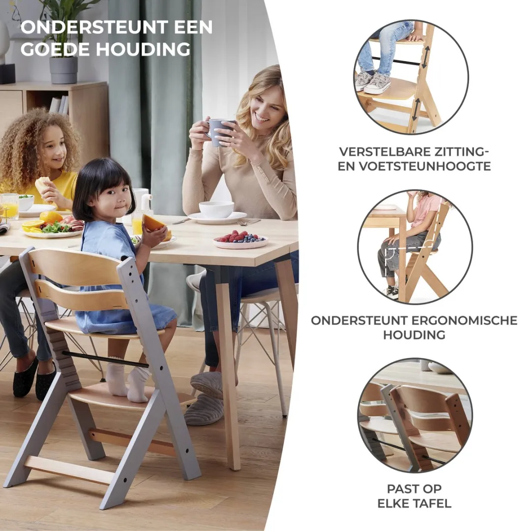 KinderKraft ENOCK Houten Kinderstoel 3-in-1 - Wit