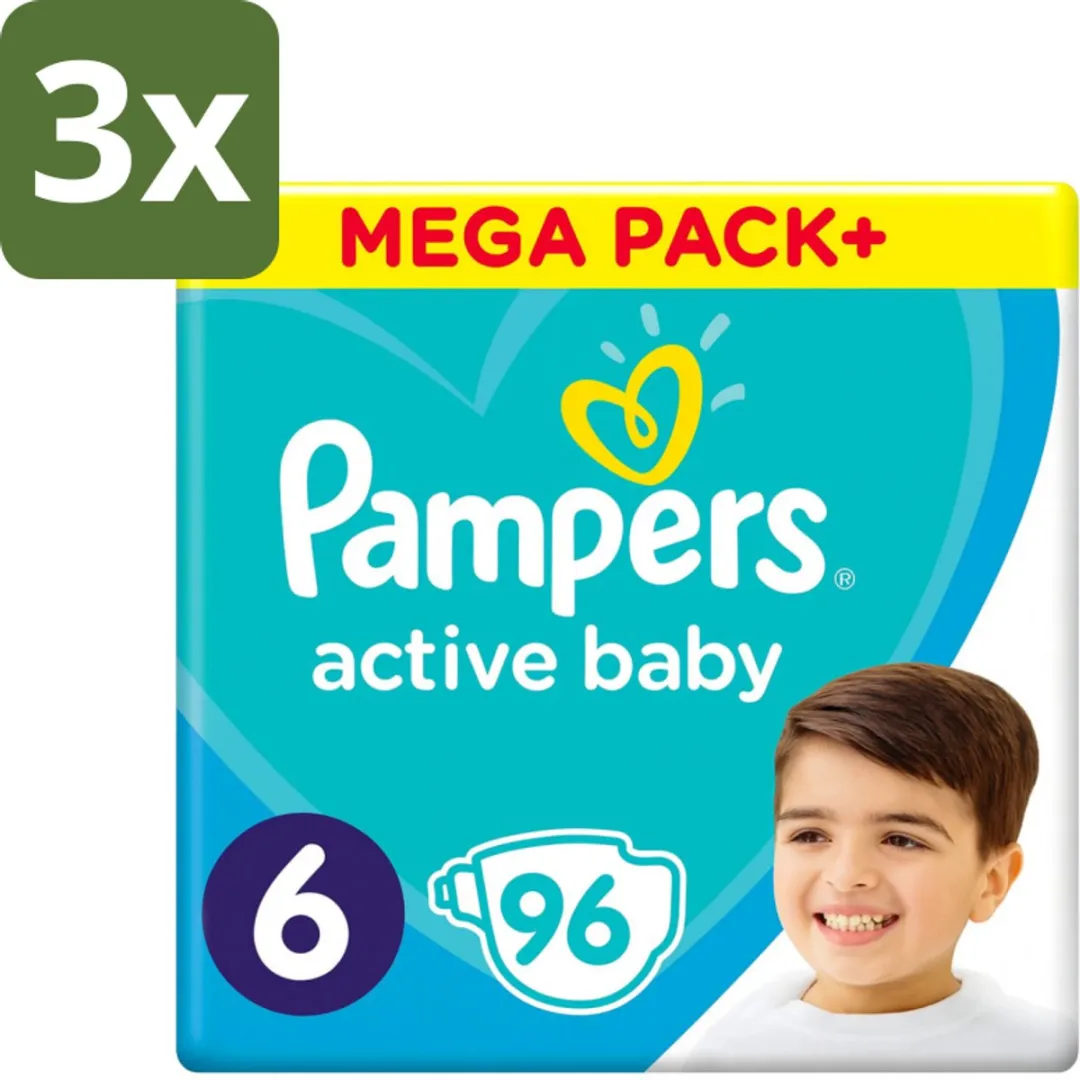 Pampers - Active Baby - Luiers - Maat 6 (13-18 kg) - Extra Groot - 96 Luiers - Bulkverpakking - 3 stuks