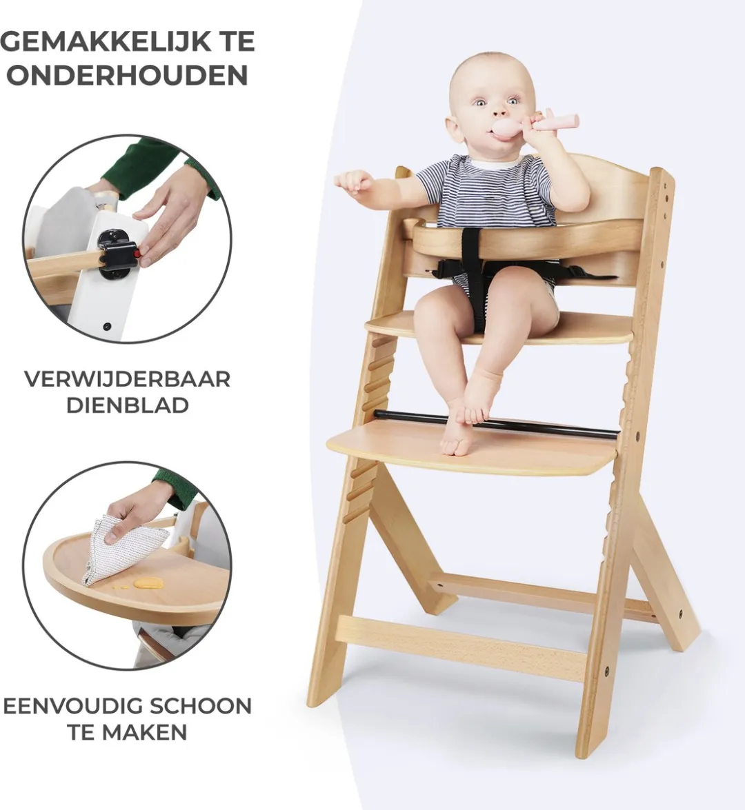KinderKraft ENOCK Houten Kinderstoel 3-in-1 - Natuur