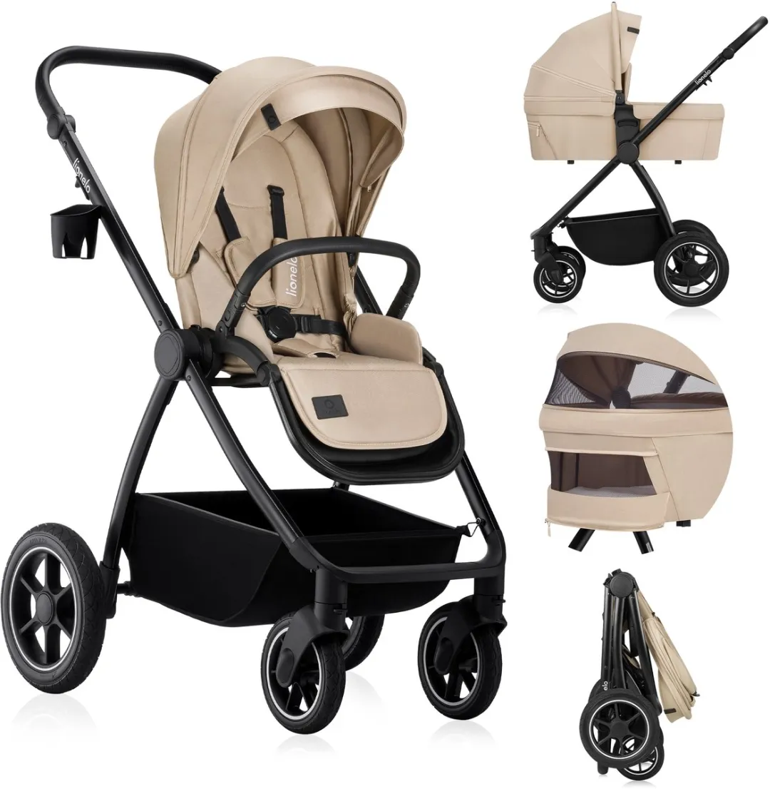 Lionelo Meril 2in1 Kinderwagen - Buggy- XL Reiswieg & Wandelwagen - All-Terrain Wielen - UPF50+ - Compleet Accessoireset