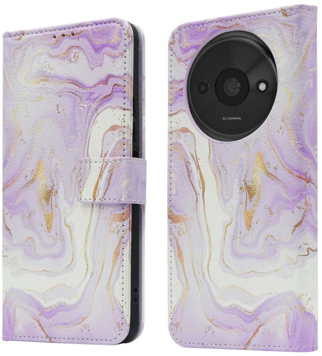 imoshion Hoesje Xiaomi Redmi A3 Purple Marble - 3 Pasjes