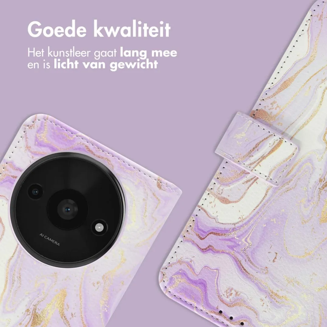 imoshion Hoesje Xiaomi Redmi A3 Purple Marble - 3 Pasjes