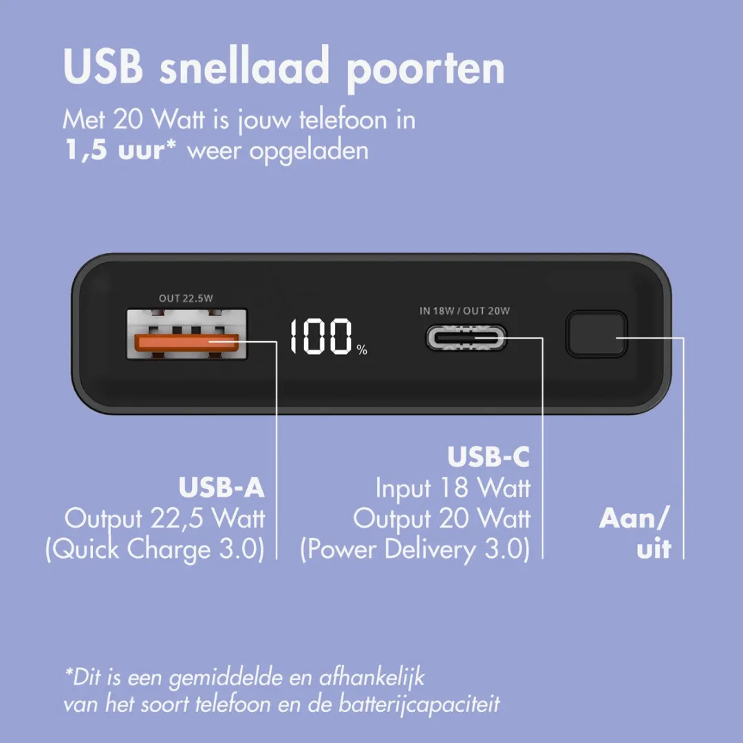 Imoshion Ultra Mini Powerbank 10000mAh SH00071177 - 22.5W - Zwart