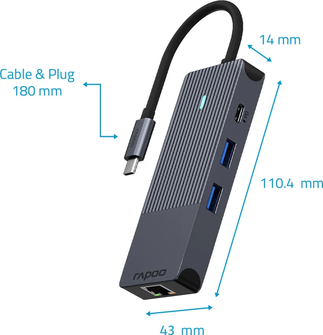 Rapoo UCM-2004 USB-C Multiport Adapter 8-in-1 - Donker Grijs - afbeelding 6 van 6