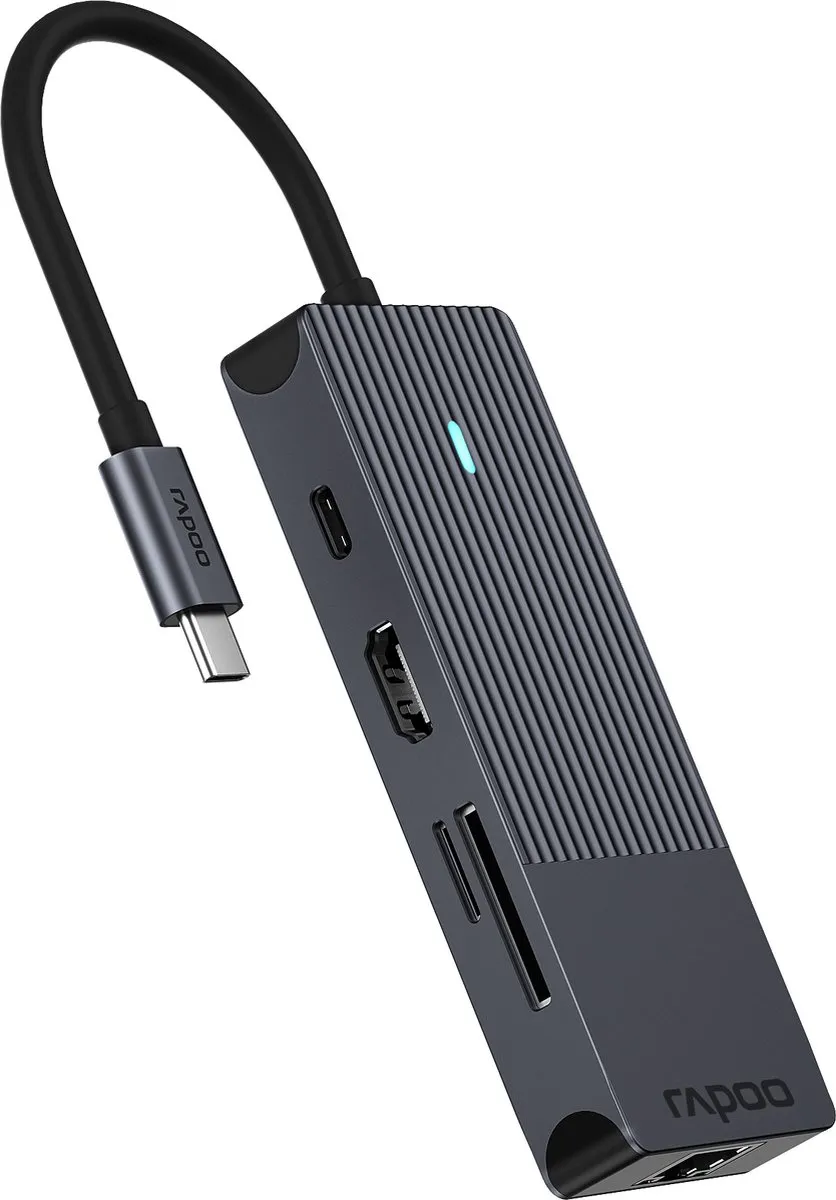 Rapoo UCM-2004 USB-C Multiport Adapter 8-in-1 - Donker Grijs - afbeelding 3 van 6