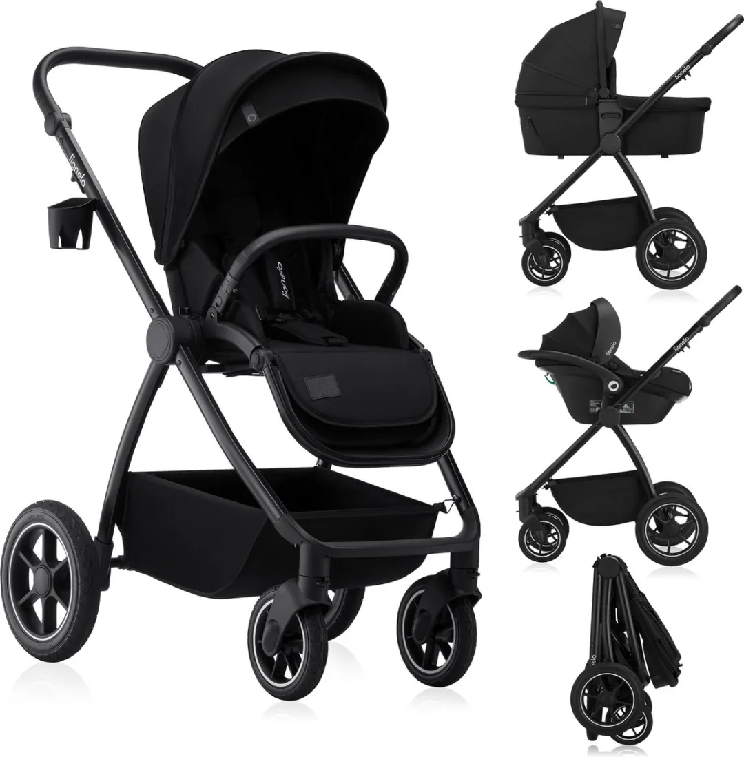 Lionelo Meril 3in1 Kinderwagen - Buggy – XL Reiswieg, Wandelwagen & ADAC-gecertificeerd Autostoeltje – All-Terrain Wielen – Compleet Accessoireset – UPF50+
