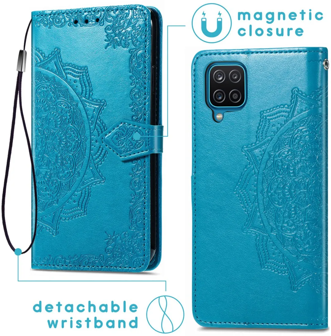 Imoshion Hoesje Samsung Galaxy A12 Mandala Bookcase - 3 Pasjes - Turquoise