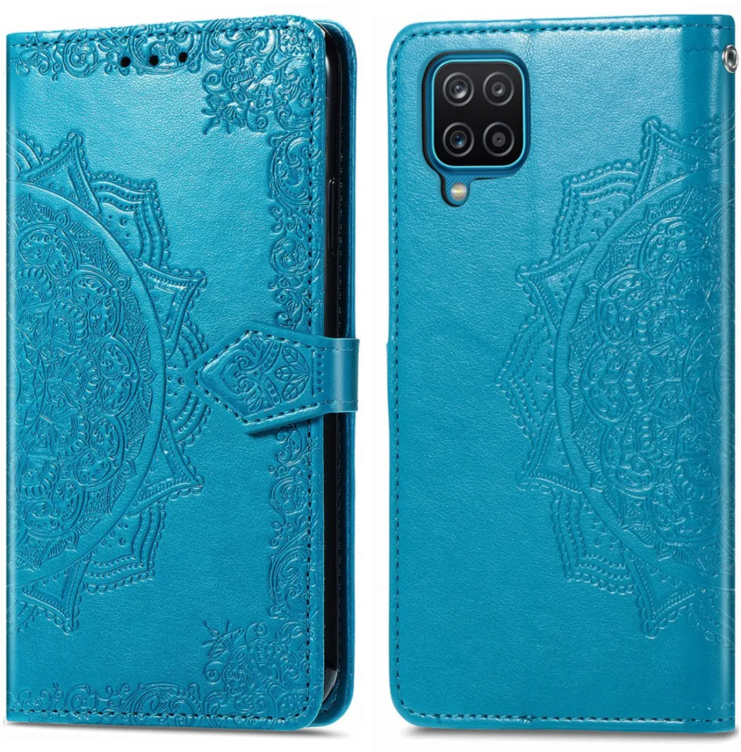 Imoshion Hoesje Samsung Galaxy A12 Mandala Bookcase - 3 Pasjes - Turquoise