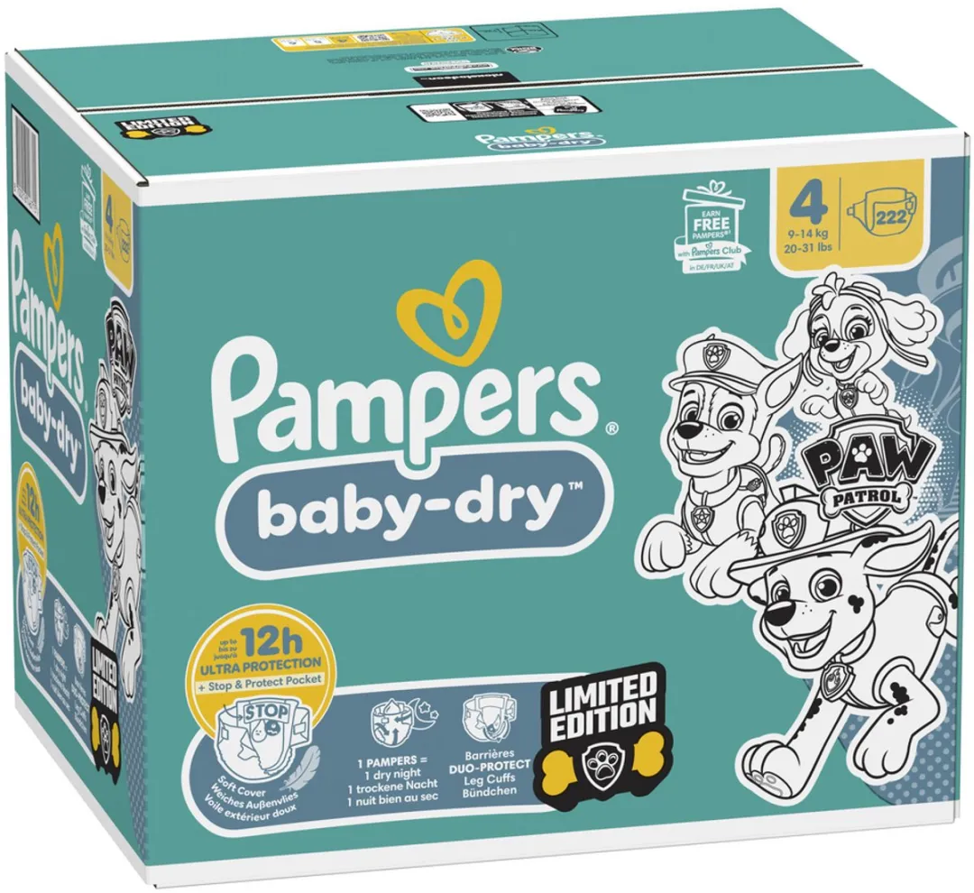 Pampers Baby-Dry Maat 4 Paw Patrol - 222 Stuks