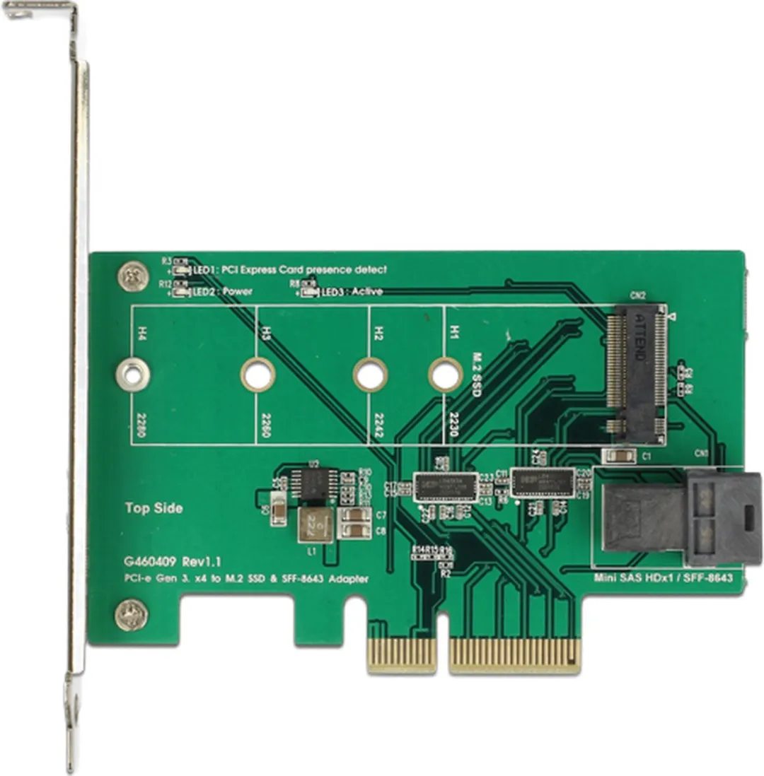 Delock PCIe x4 Kaart M.2 NVMe + SFF-8643 - Groen/Wit
