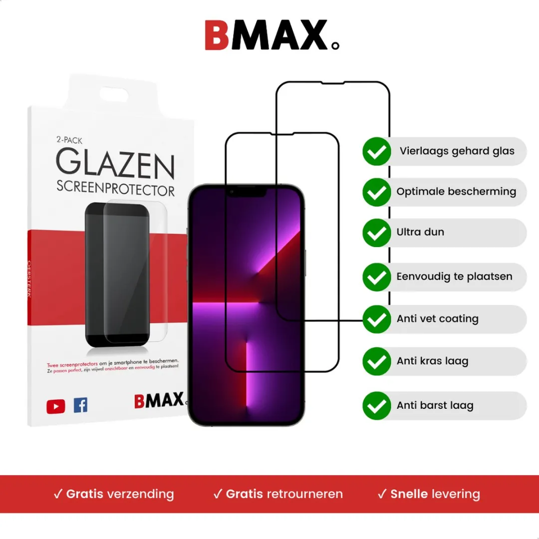 BMAX iPhone 13 Pro Max Screenprotector 2 Stuks - Zwart