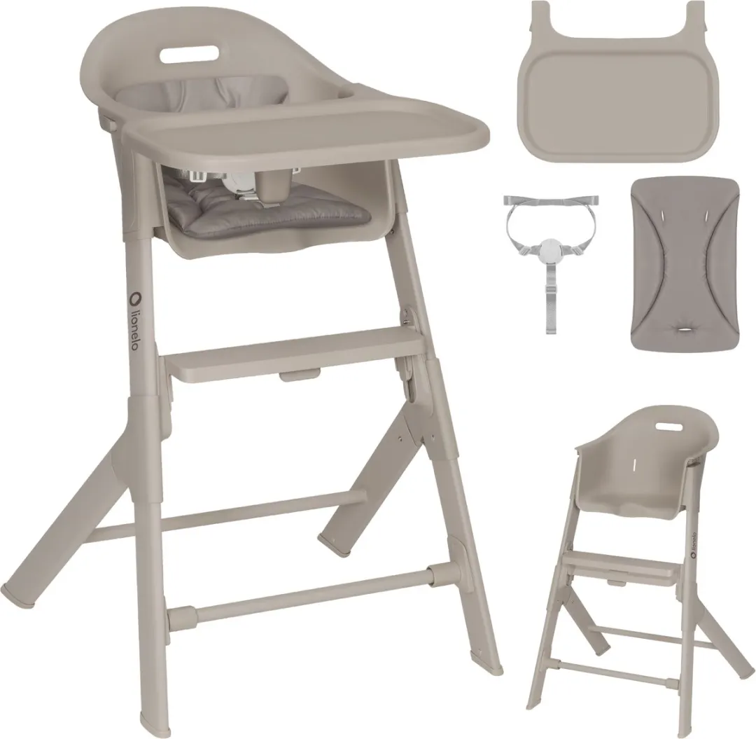 Lionelo Beny – Hoge Kinderstoel 6–36 Maanden – 3-puntsgordel – Verstelbaar Dienblad & Voetsteun – Wasbare Inleg – Compact & Lichtgewicht
