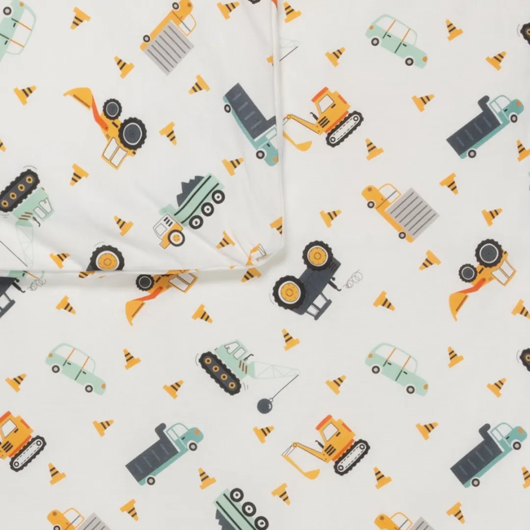 BINK Bedding Dekbedovertrek Bram 80x60cm - Wieg - Auto's/Vrachtwagens - Mintgroen/Geel/Oranje/Anthraciet