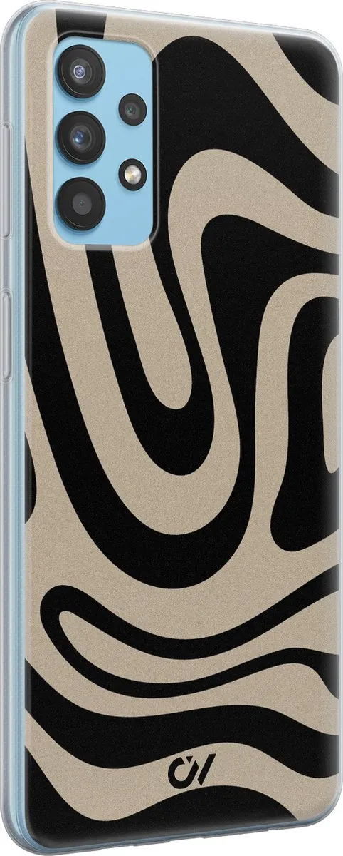 Casevibes Samsung Galaxy A32 4G Hoesje - Abstract Black Waves - Zwart