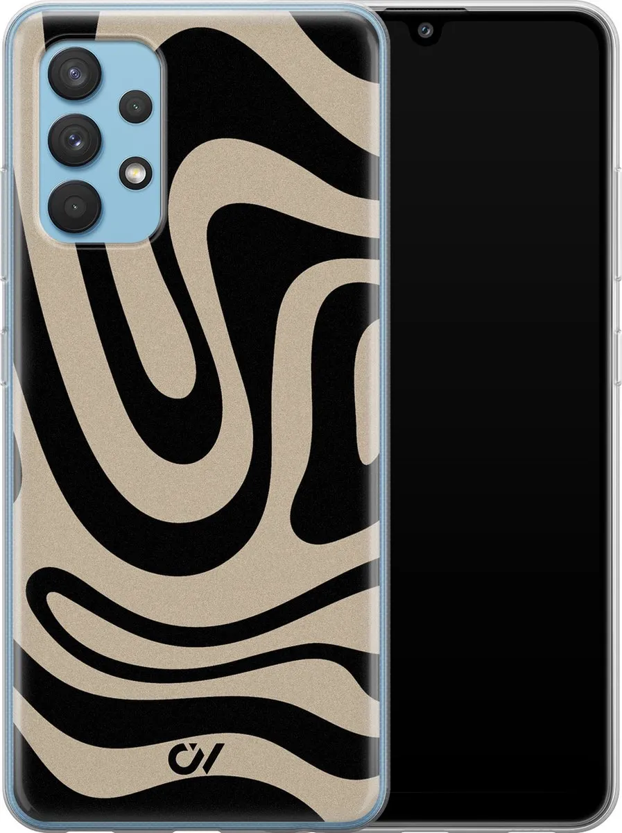 Casevibes Samsung Galaxy A32 4G Hoesje - Abstract Black Waves - Zwart