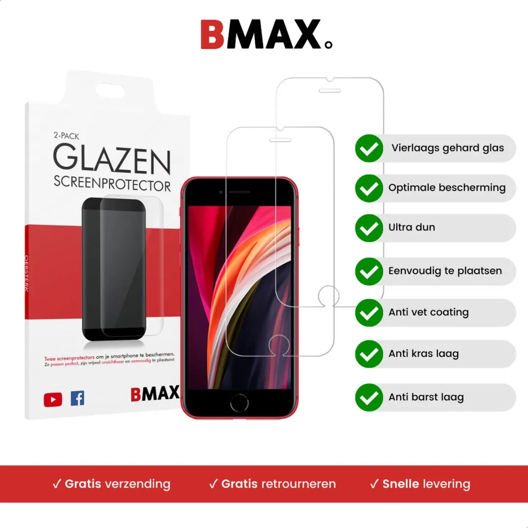 BMAX Glazen Screenprotector iPhone SE 2020 - 2 Stuks