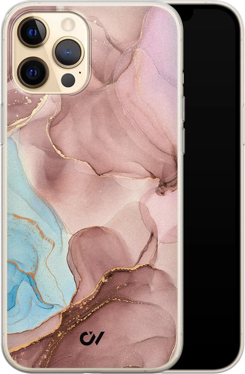 Casevibes iPhone 12 Hoesje Marble Clouds Roze - A/13/UV/055