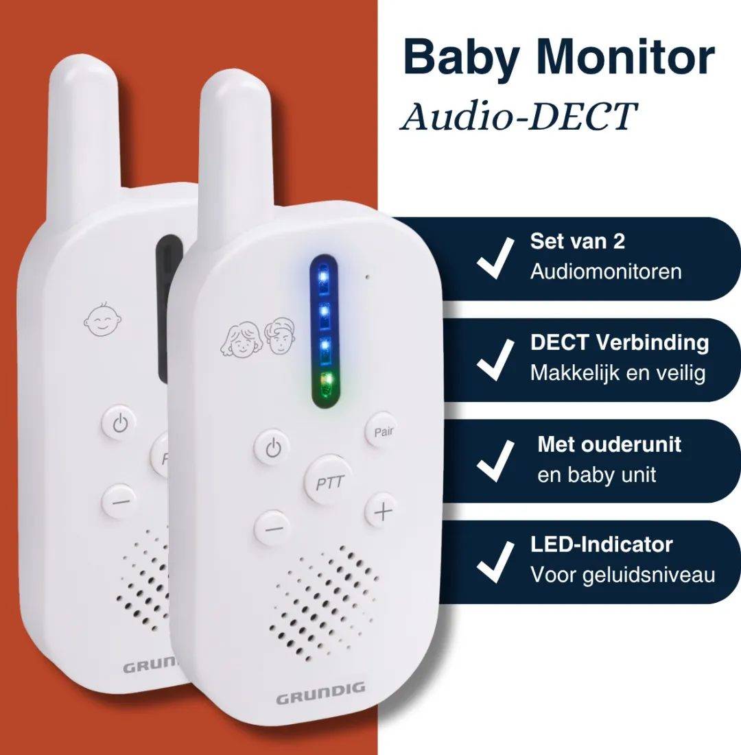 Grundig DECT Babyfoon - 150m Bereik - Ouder- en Babyunit - Wit
