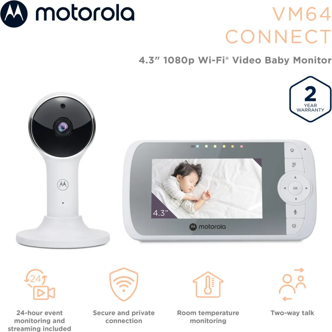 Motorola VM64 WiFi Babyfoon 4.3" - Nachtzicht & App - Wit