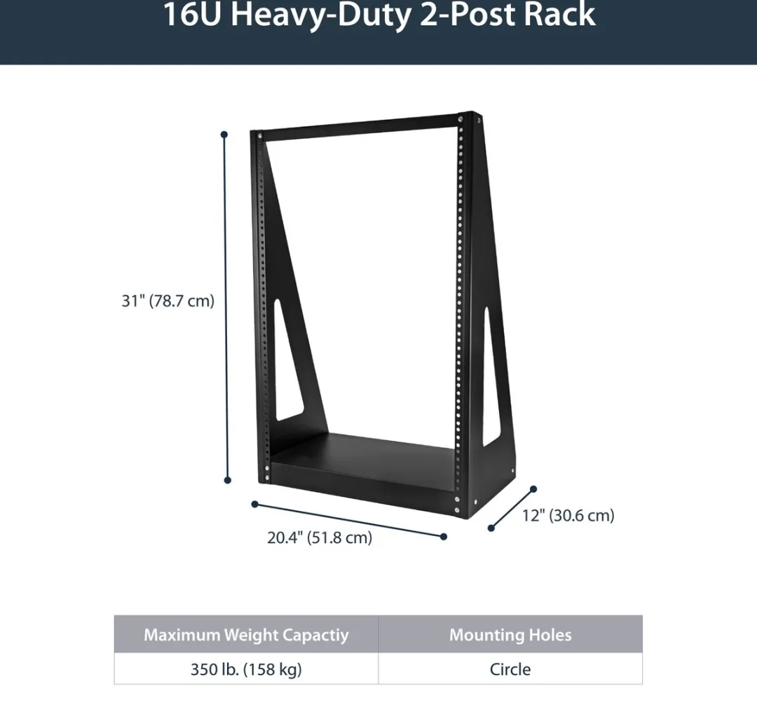 Startech 2POSTRACK16 Open Frame Serverkast 16U - Zwart - afbeelding 6 van 6