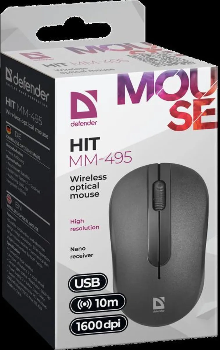 MOUSE DEFENDER HIT MM-495 RF OPTIC BLACK 1600dpi 3P