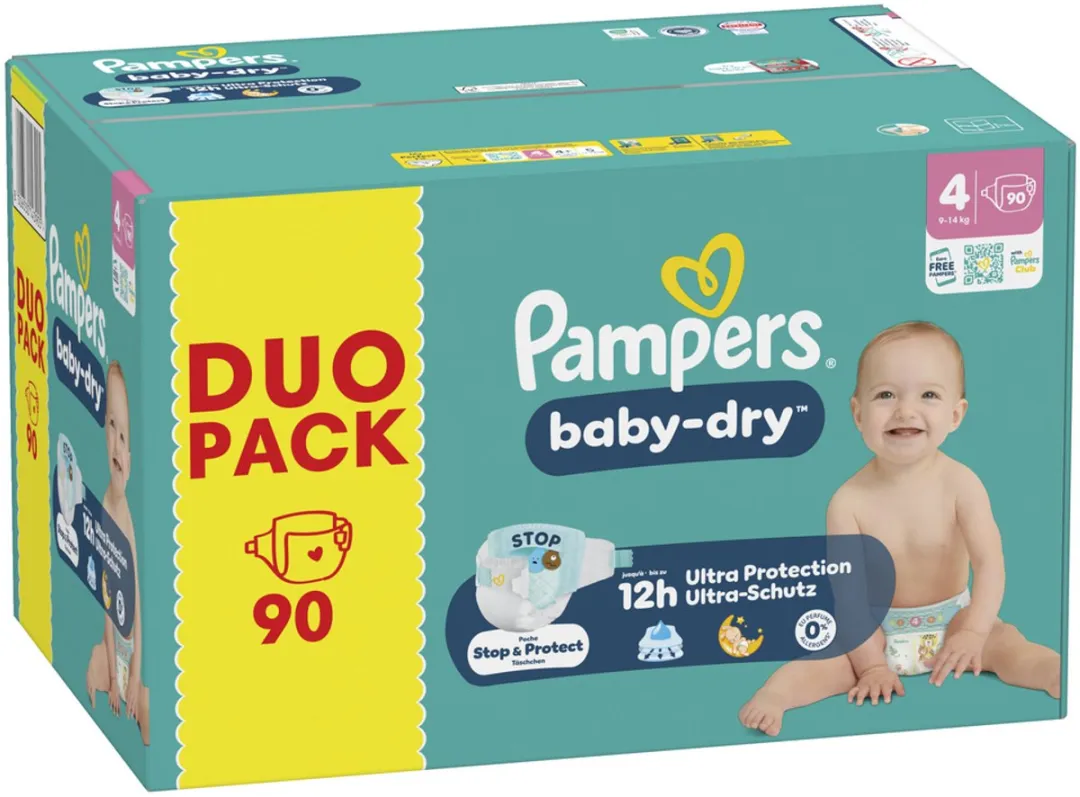 Pampers Baby-Dry Maat 4 Luiers 90 Stuks - 9-14kg