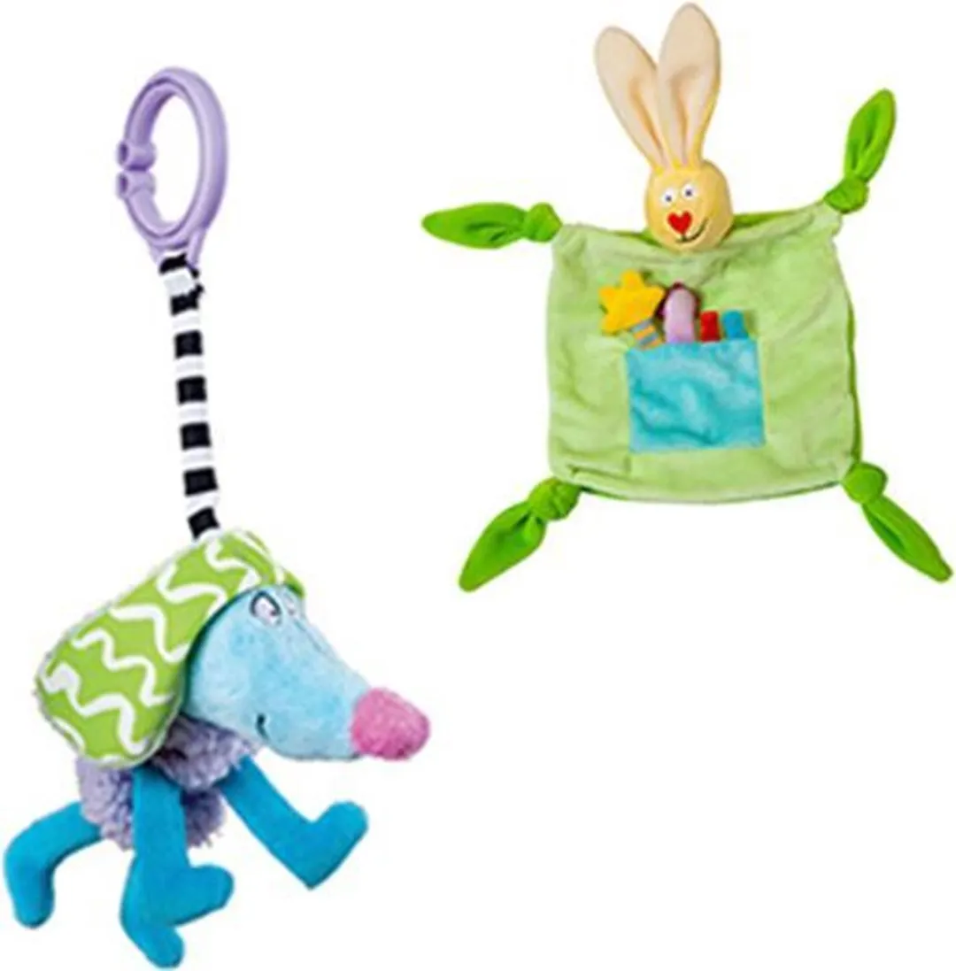 Taf Toys - Groen knuffelkonijn en gekke hond - Knuffeldoek & speeltje - kleurrijk