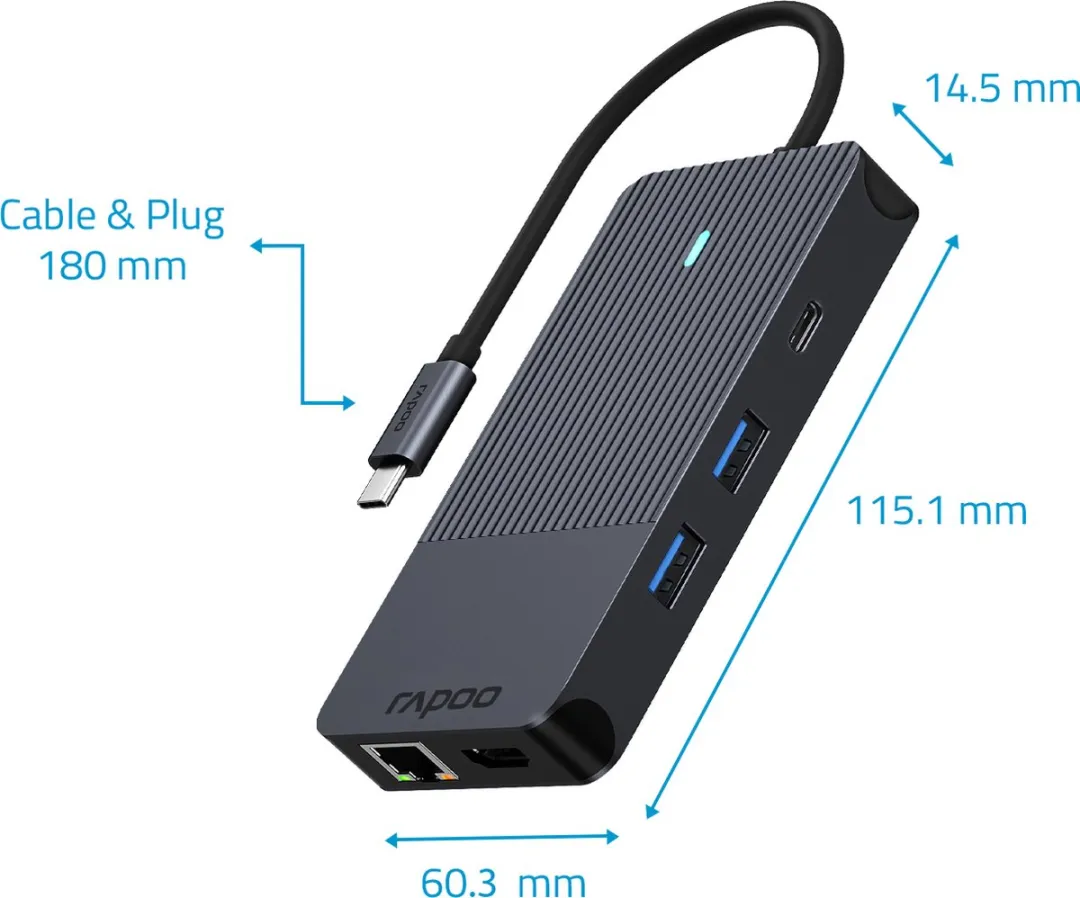 Rapoo UCM-2005 USB-C Multiport Adapter 10-in-1 - Donker Grijs - afbeelding 2 van 6