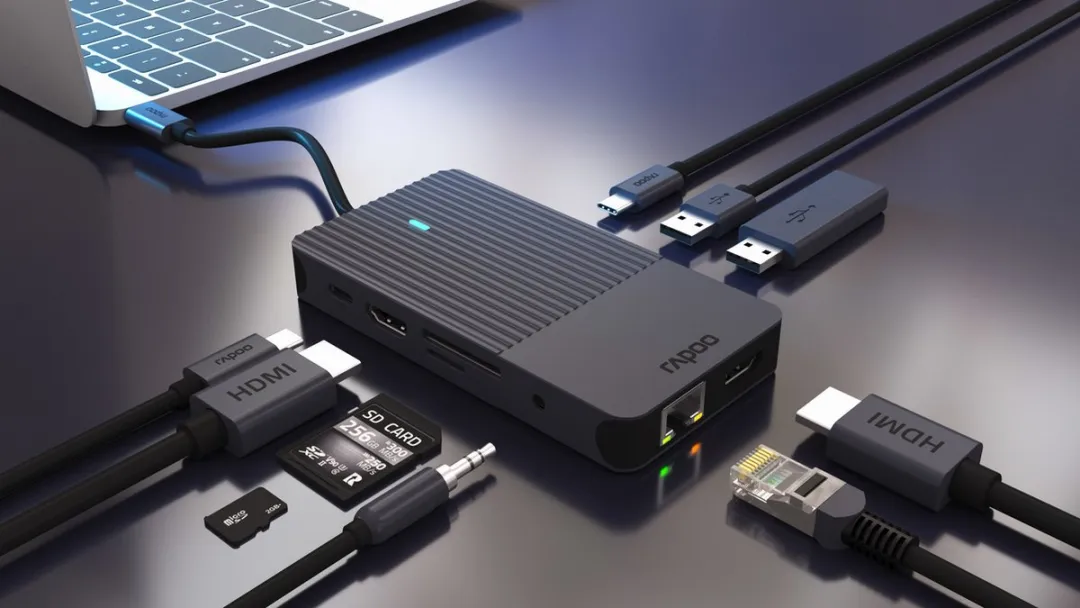 Rapoo UCM-2005 USB-C Multiport Adapter 10-in-1 - Donker Grijs - afbeelding 4 van 6