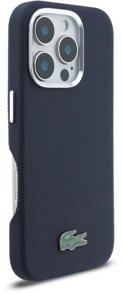 Lacoste Back Cover Case iPhone 16 Pro - Navy - MagSafe - Metaalranden