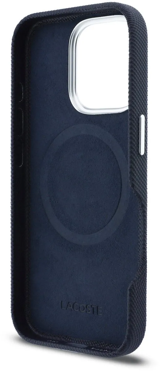Lacoste Back Cover Case iPhone 16 Pro - Navy - MagSafe - Metaalranden