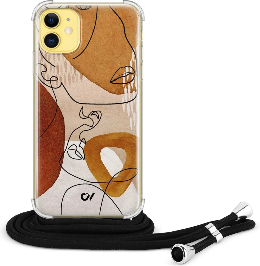Casevibes Telefoonhoesje iPhone 11 Abstract Shape Faces - Bruin C/11/UV/012