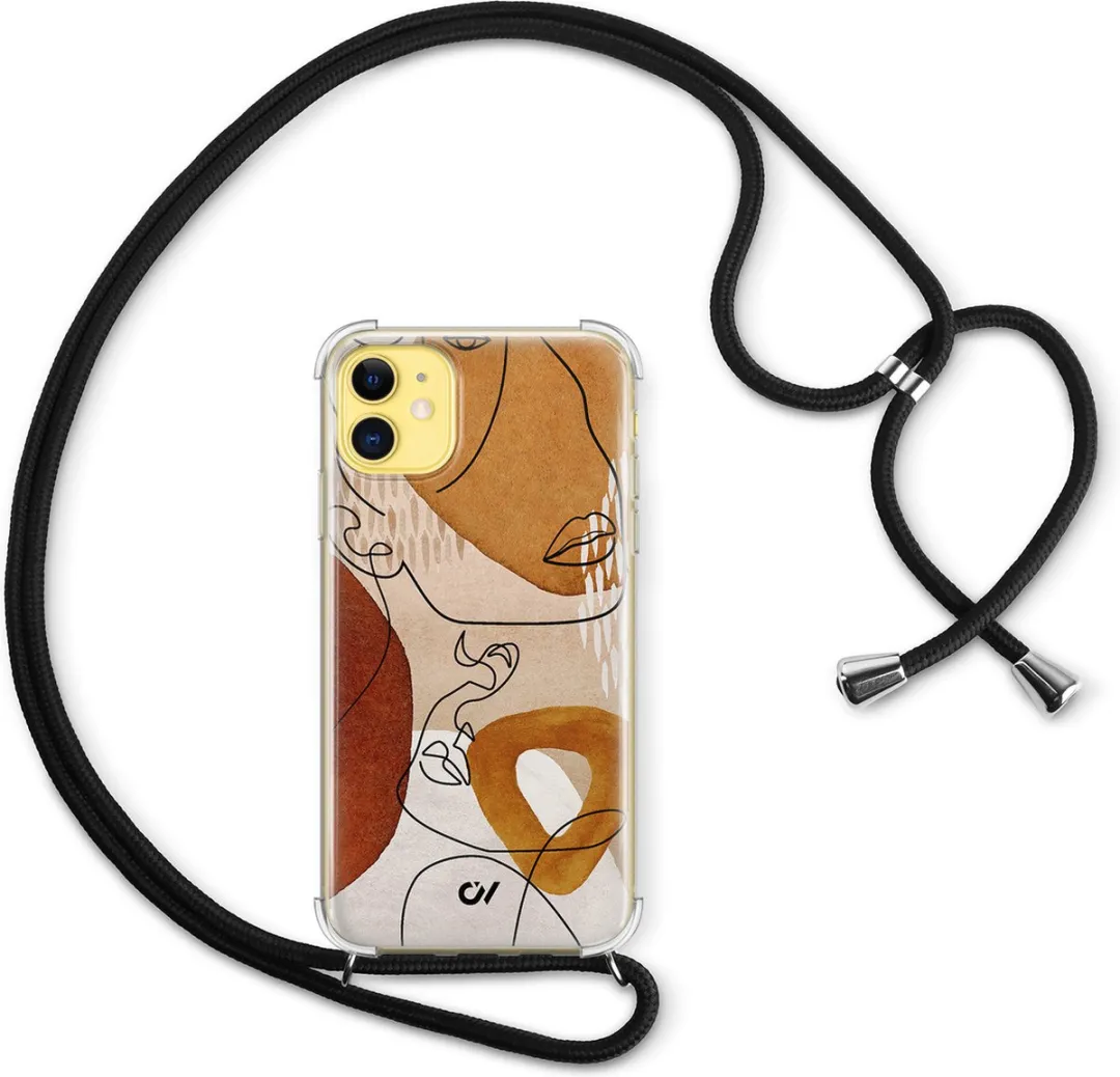 Casevibes Telefoonhoesje iPhone 11 Abstract Shape Faces - Bruin C/11/UV/012