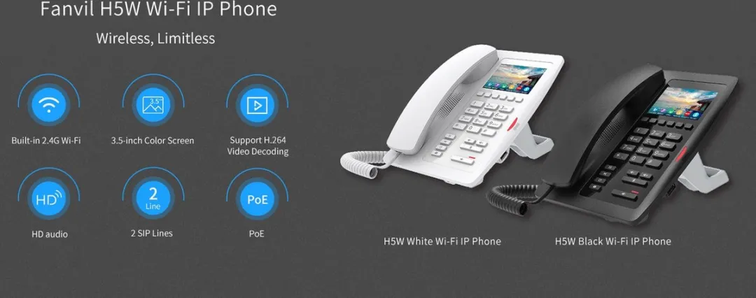 FANVIL H5W SIP / Voip Telefoon - WiFi - ook zeer geschikt voor HOTELS - hoteltelefoon - display