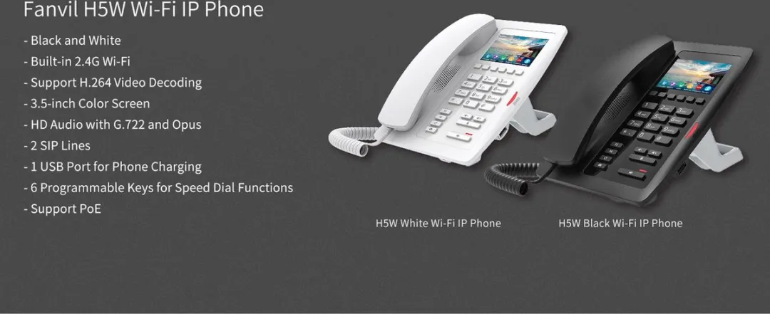 FANVIL H5W SIP / Voip Telefoon - WiFi - ook zeer geschikt voor HOTELS - hoteltelefoon - display