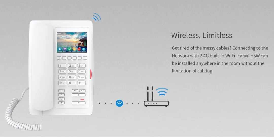 FANVIL H5W SIP / Voip Telefoon - WiFi - ook zeer geschikt voor HOTELS - hoteltelefoon - display