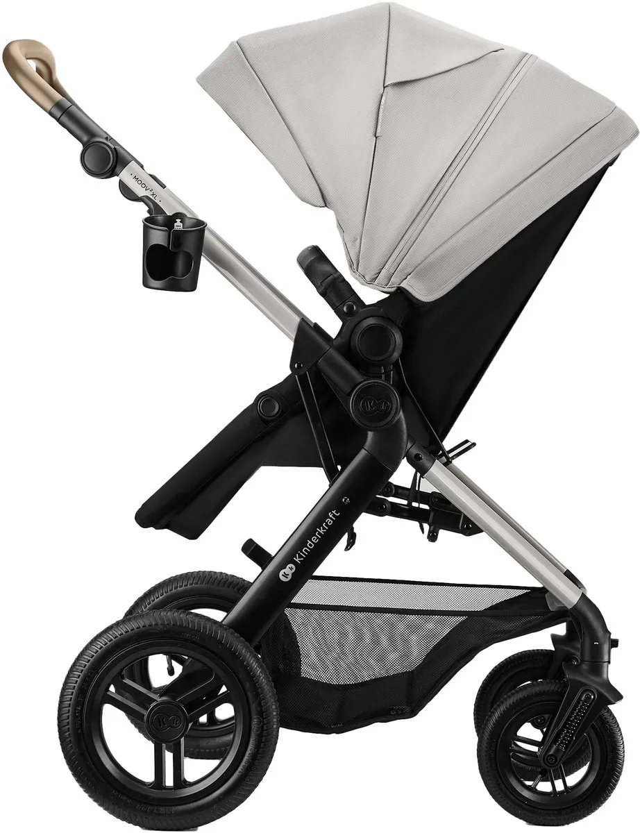Kinderkraft MOOV 2 XL AIR Kinderwagen – Reiswieg, Wandelwagen & MINK PRO i-Size Autostoel – Grijs