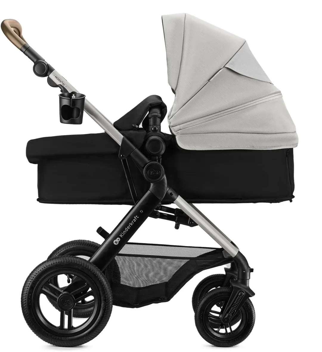 Kinderkraft MOOV 2 XL AIR Kinderwagen – Reiswieg, Wandelwagen & MINK PRO i-Size Autostoel – Grijs
