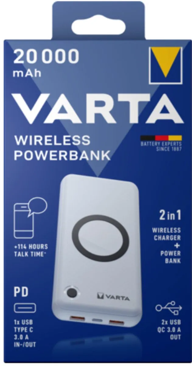VARTA 766054 Wireless Powerbank 20000mAh - Zilver