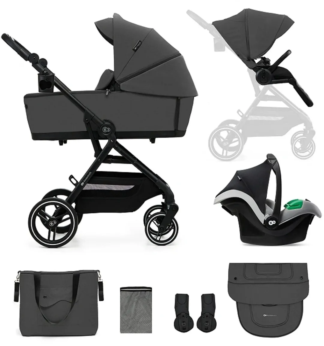 KinderKraft YOXI 3-in-1 Kinderwagen Grijs - Reiswieg/Wandelzitje/MINK PRO i-Size Autostoel