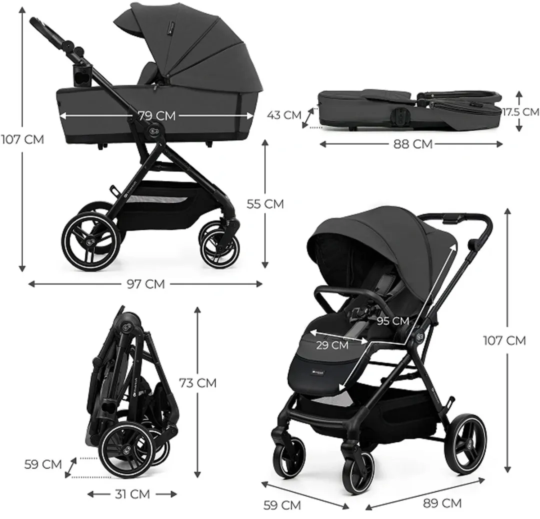 KinderKraft YOXI 3-in-1 Kinderwagen Grijs - Reiswieg/Wandelzitje/MINK PRO i-Size Autostoel
