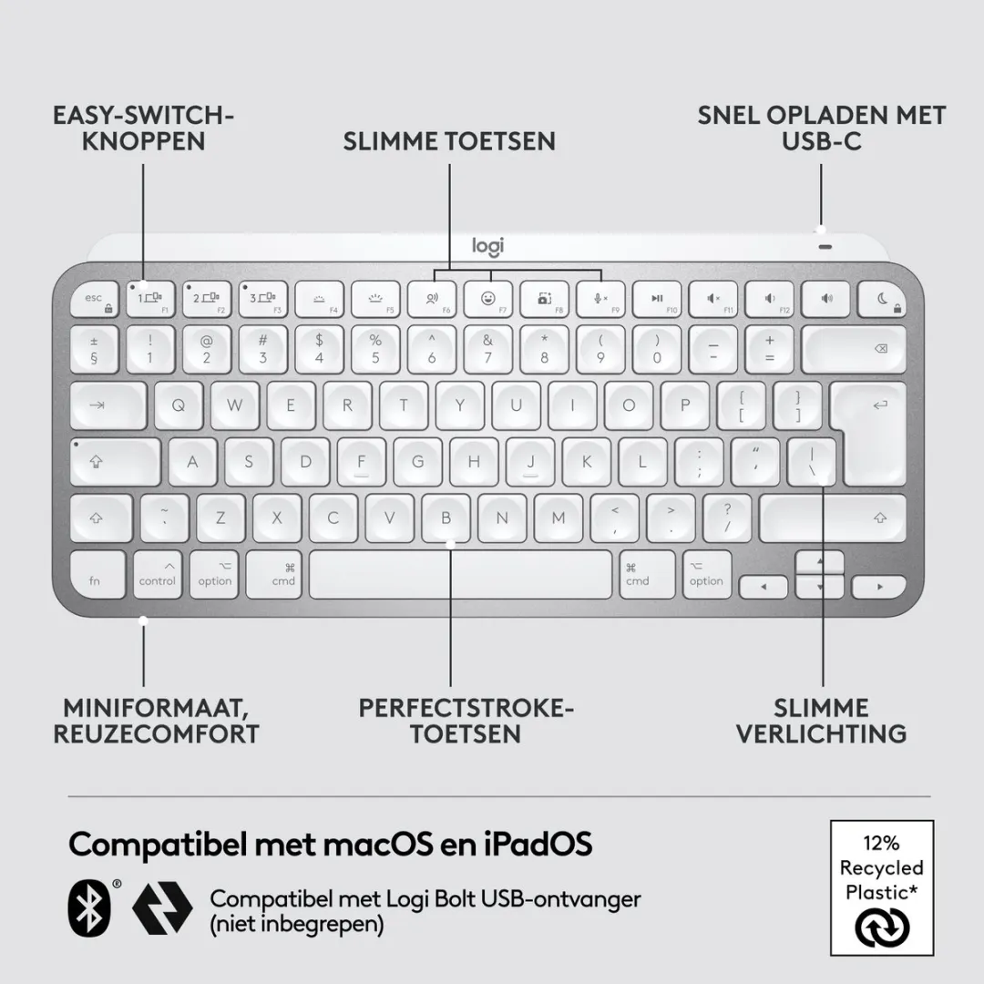 Logitech MX Keys Mini 525713826 Toetsenbord - Zilver - afbeelding 6 van 6