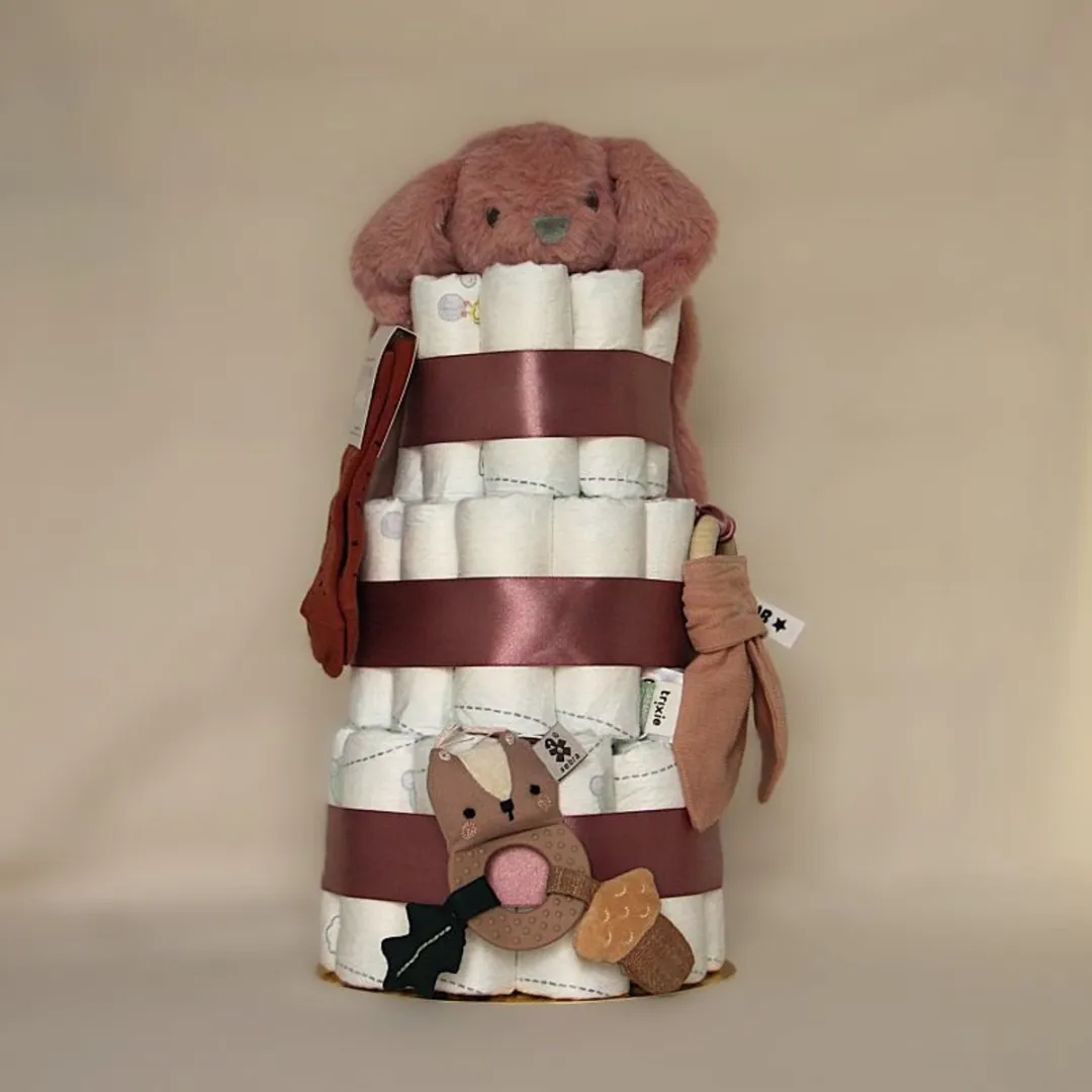 Pampers Luiertaart Roze Konijn Knuffeldoek
