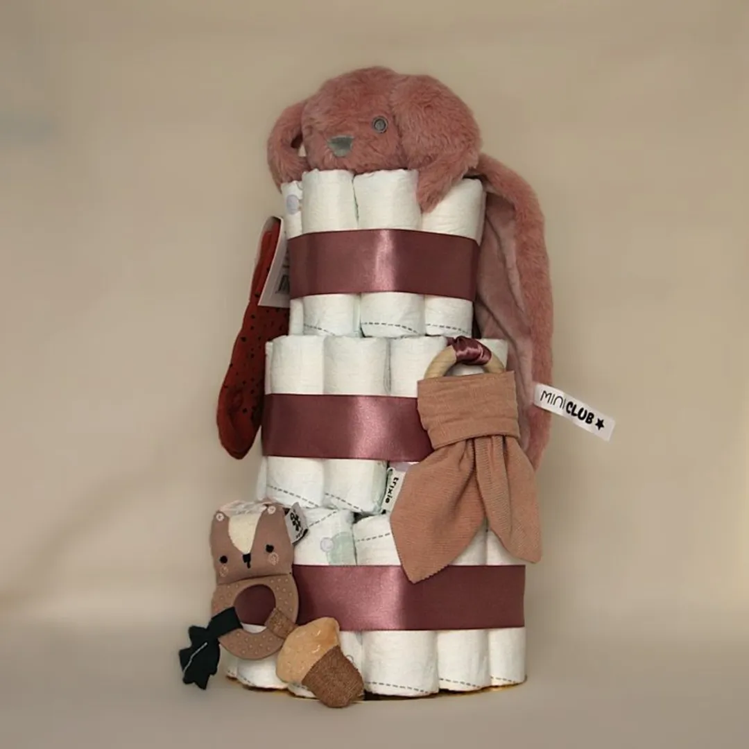Pampers Luiertaart Roze Konijn Knuffeldoek