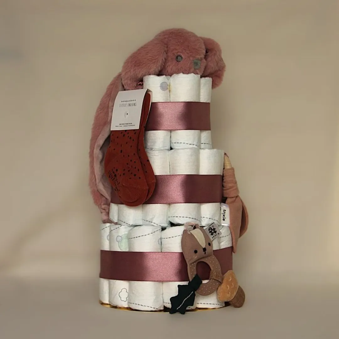 Pampers Luiertaart Roze Konijn Knuffeldoek