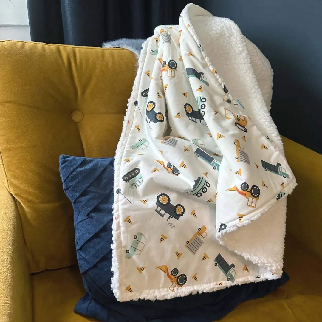 BINK Bedding Wiegdeken Bram/Sherpa 75x100cm - Ecru/Mintgroen/Geel/Orange
