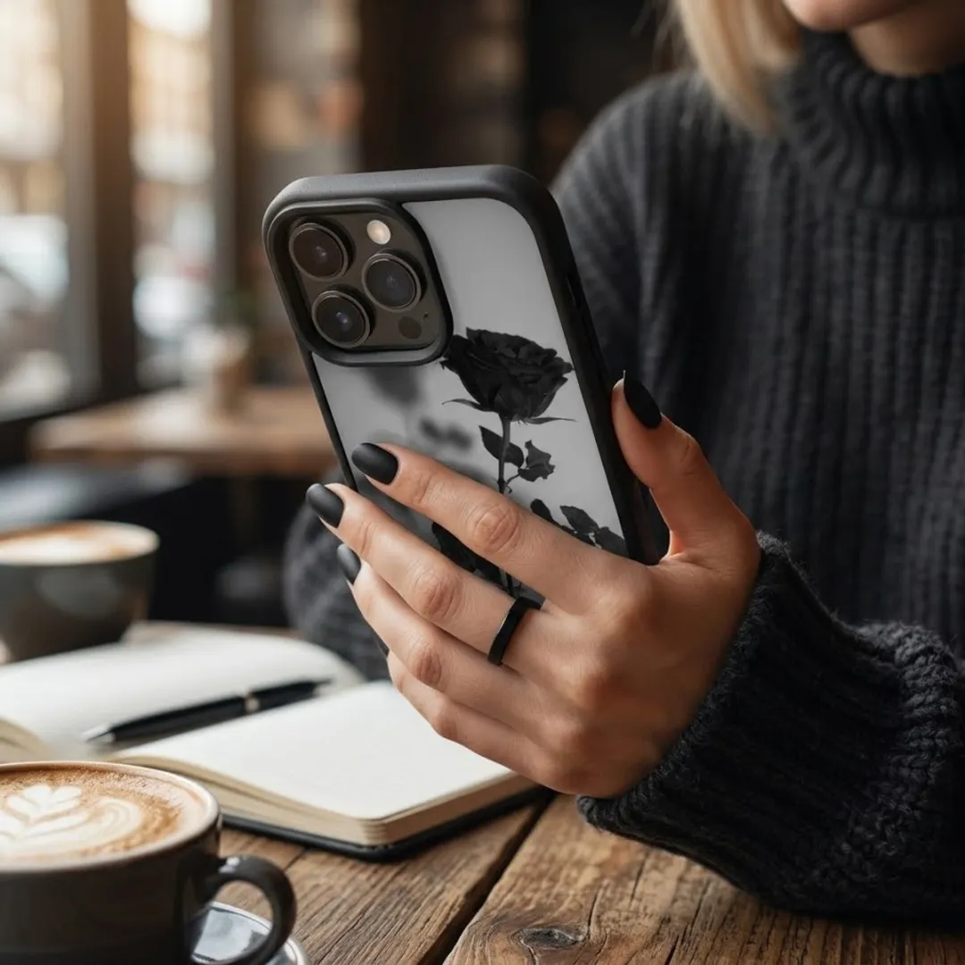 NUVEX iPhone 16 Pro Max Hoesje - Zwart Transparant - Bloemmotief